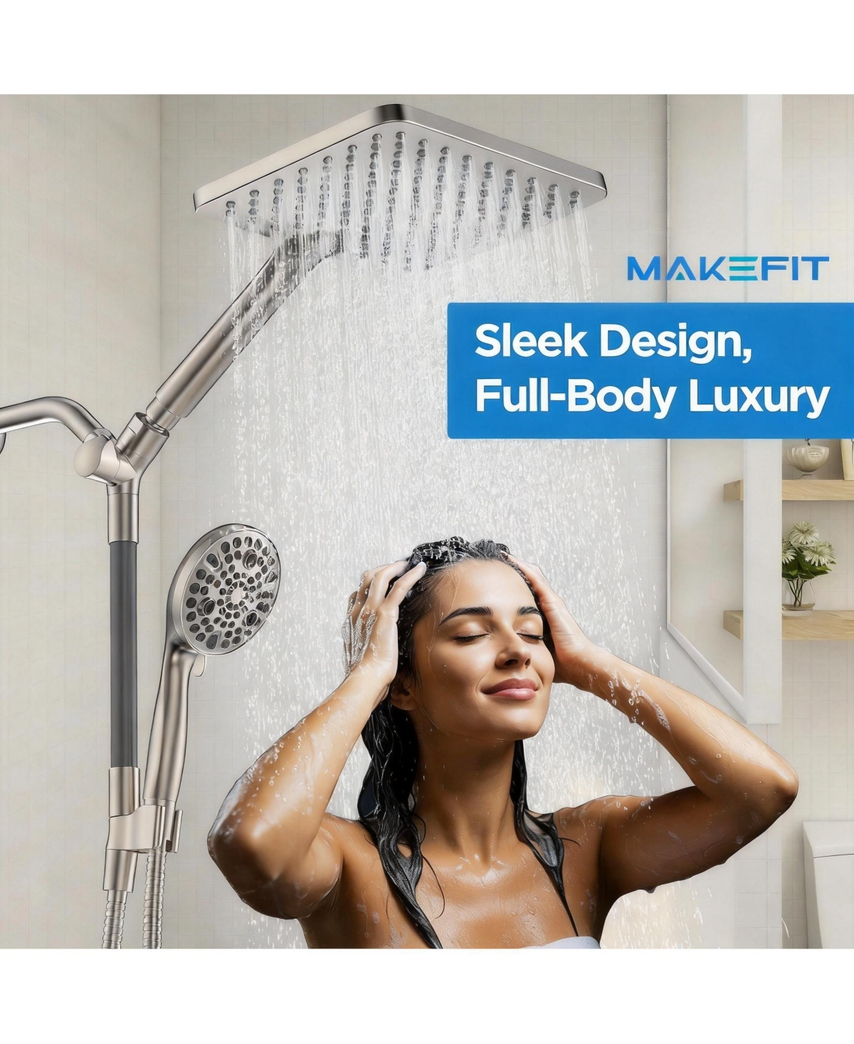 Cyqbd 10" Dual Handheld Shower Head 2-in-1 Rain System 10 Modes Power Wash