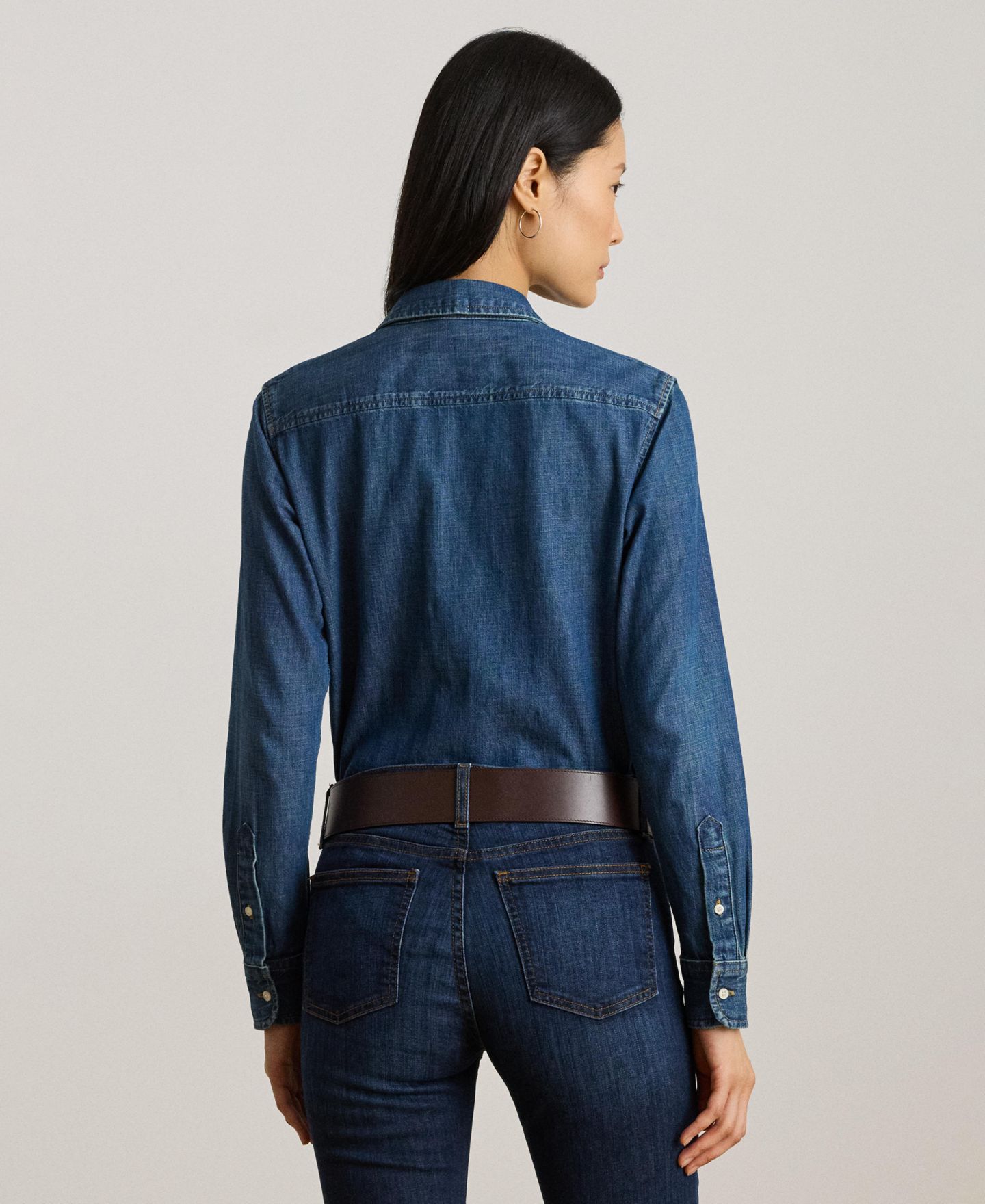 Женская рубашка Lauren Ralph Lauren Straight-Fit Denim Shirt, цвет: Синий — фото 4