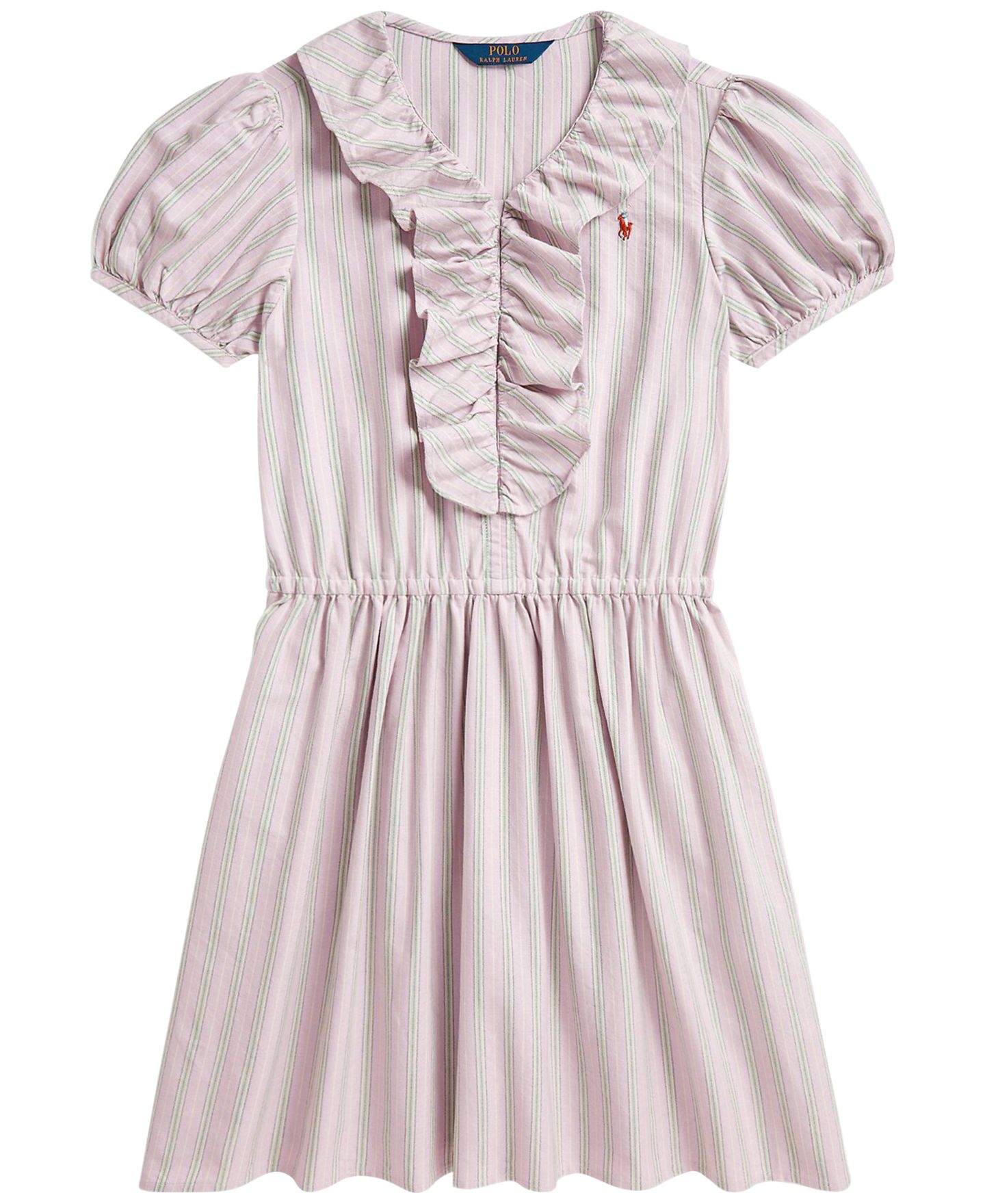 Платье Polo Ralph Lauren Striped Ruffled Cotton Oxford Dress для девочек, цвет: Розовый — фото 1