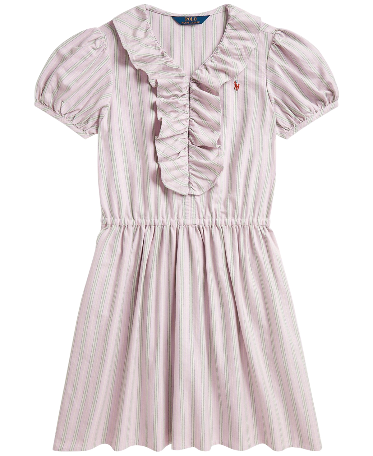 Polo Ralph Lauren Girls' 7-16 Striped Ruffled Cotton Oxford Dress - Pink