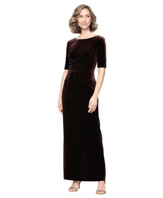 Women's Velvet Ruched-Waist Boat-Neck Dress