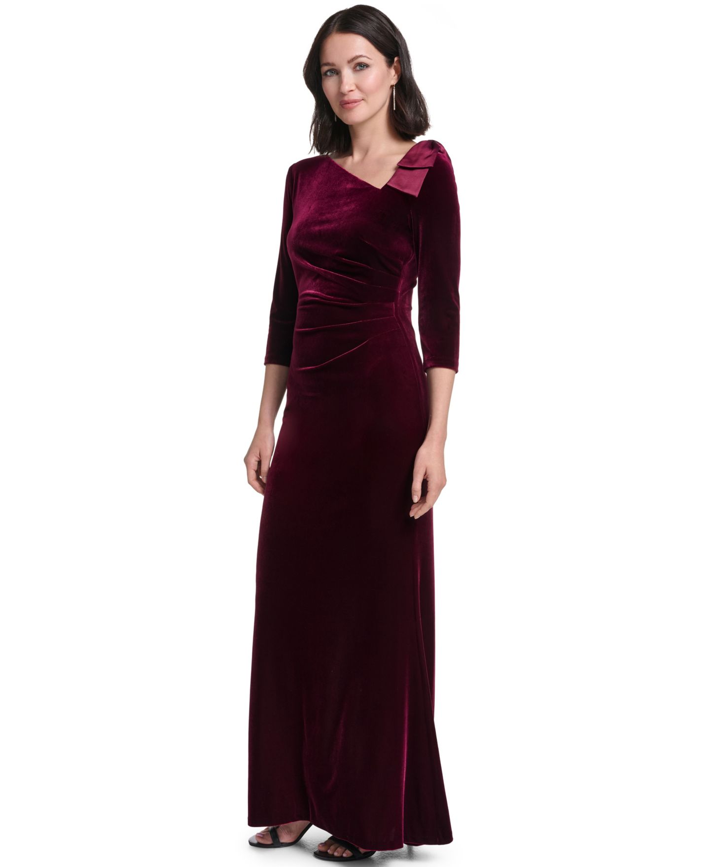 Женское платье Jessica Howard Asymmetrical-Neck 3/4-Sleeve Bow-Detail Gown, цвет: Винный — фото 3