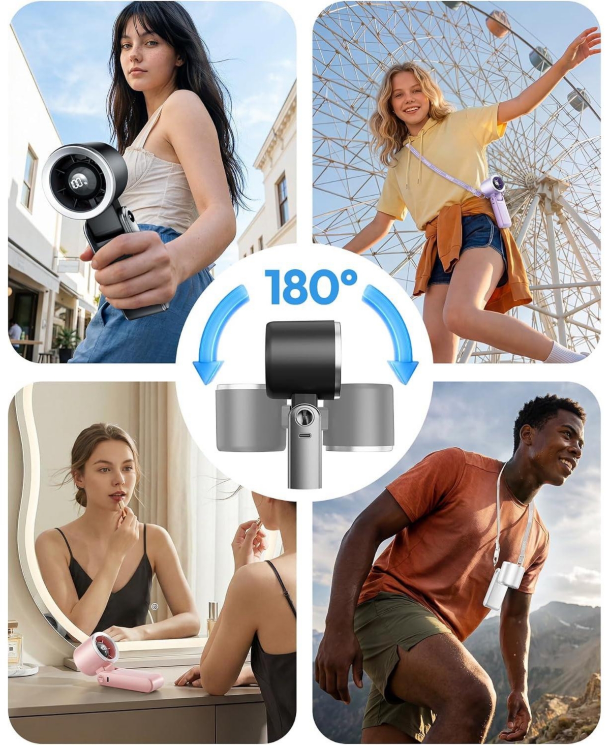 Portable Handheld Turbo Fan, 15 Hrs Cooling, 180degree(s) Foldable 4-in-1 Hand Held Fans, 6-Speed (1-100) Personal Mini Handheld Fans, Small...