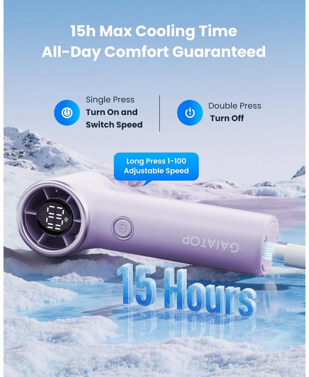 Gaiatop Mini Portable Handheld Fan, 15h Max Runtime Personal Turbo Fans Pocket Size, High Speed 1-100 Adjustable Small Hand Fan