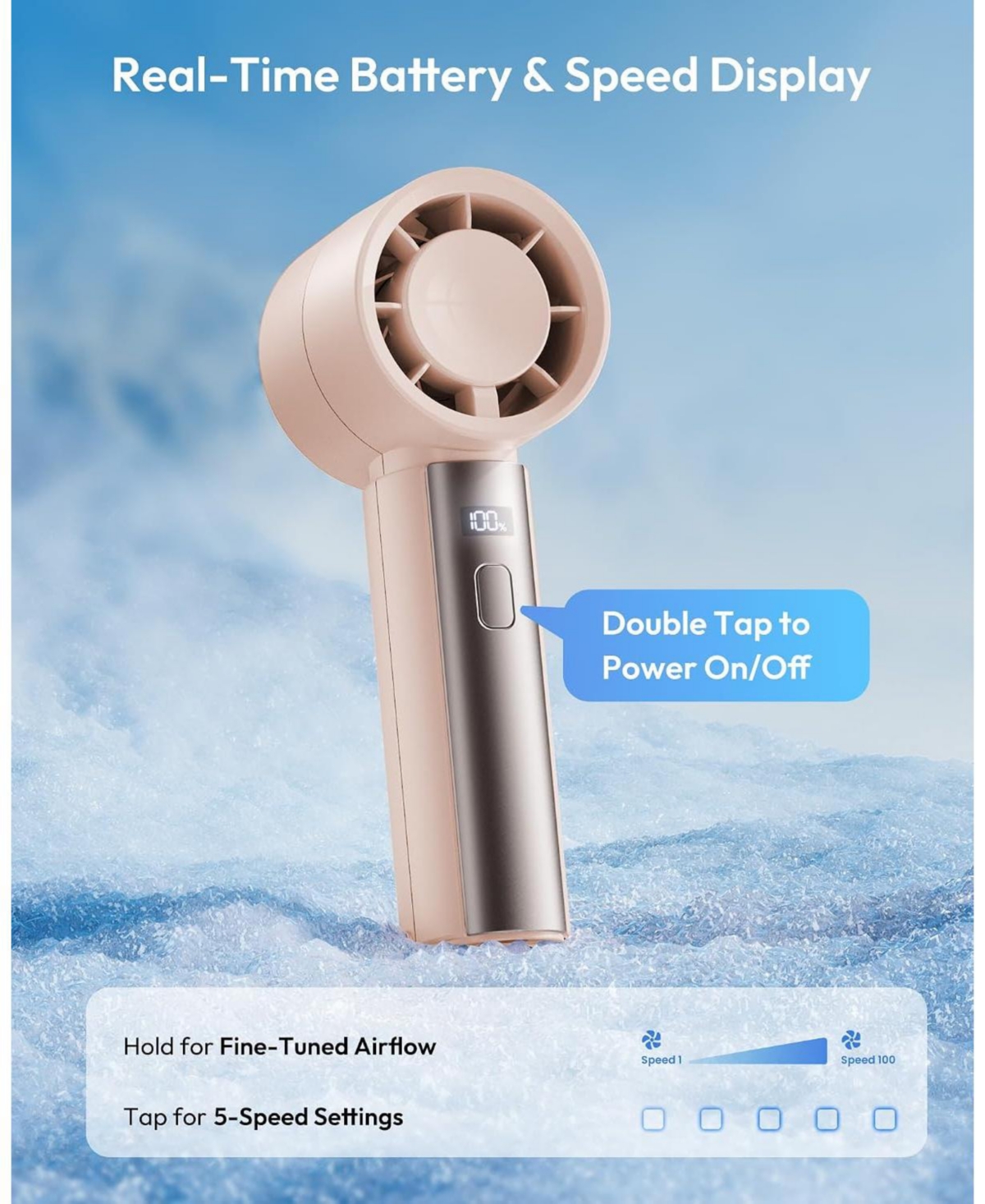 Gaiatop Small Handheld Personal Fan, Powerful High Speed Turbo Cooling, Usb Rechargeable Mini Portable Fan for Travel, Outdoor Essentials