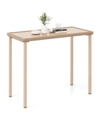 48 in Patio Bar Table with Woven Rattan Edge, Holds 180 lbs