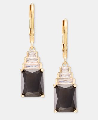 Gold-Tone Siam Cubic Zirconia Square Drop Earrings