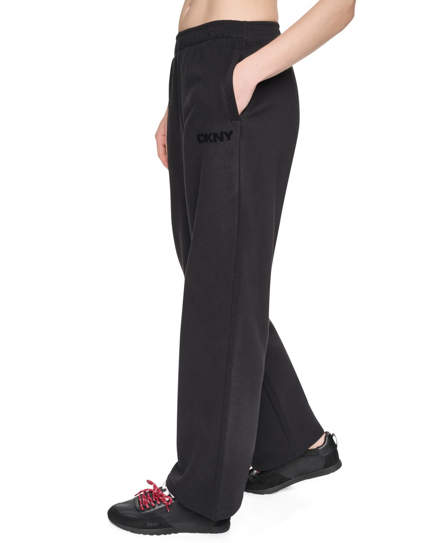Женские брюки DKNY Sport High-Rise Wide-Leg Relaxed-Fit Sweatpant, цвет: Чёрный — фото 2