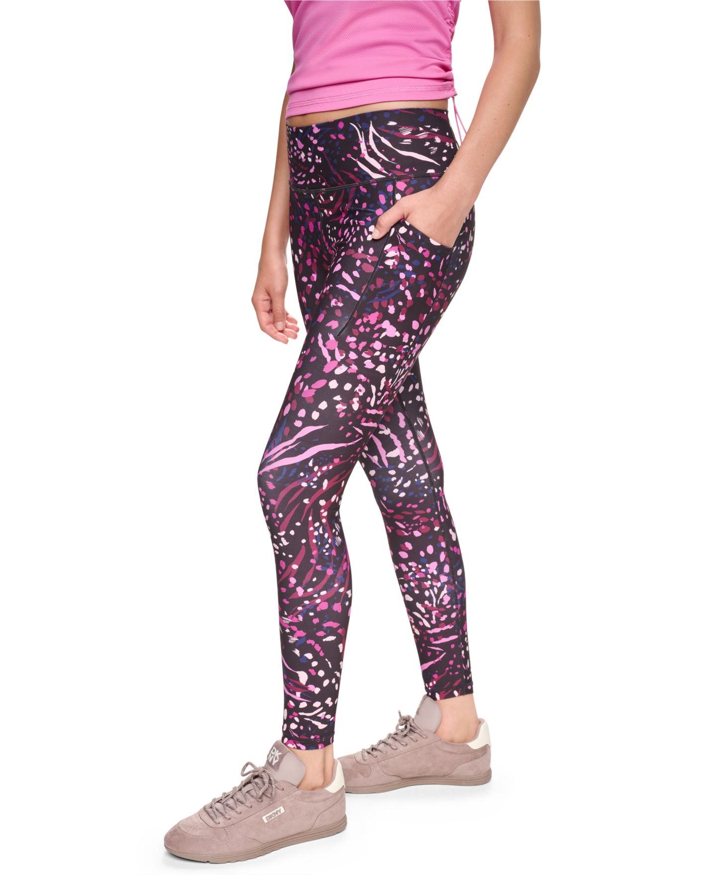 Женские леггинсы DKNY Sport High-Waist 7/8 Leggings with Floating Pockets, цвет: Леопардовый карамельный — фото 8