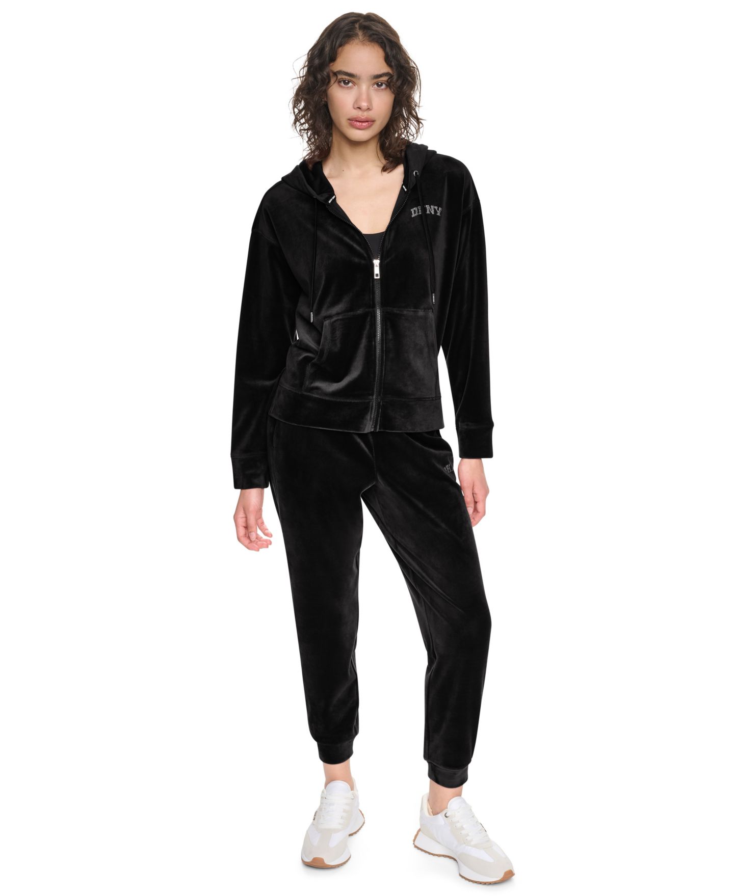 Женское худи DKNY Sport Super-Soft Velour High-Low Hem Zip, цвет: Чёрный — фото 6