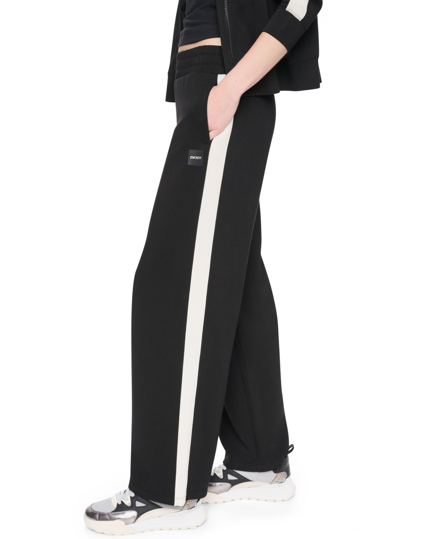Женские брюки DKNY Sport High-Rise Modified Wide-Leg Side-Stripe, цвет: Чёрный / Сливочный — фото 5