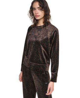 Women's Leopard-Print Velour Raglan Pullover Top