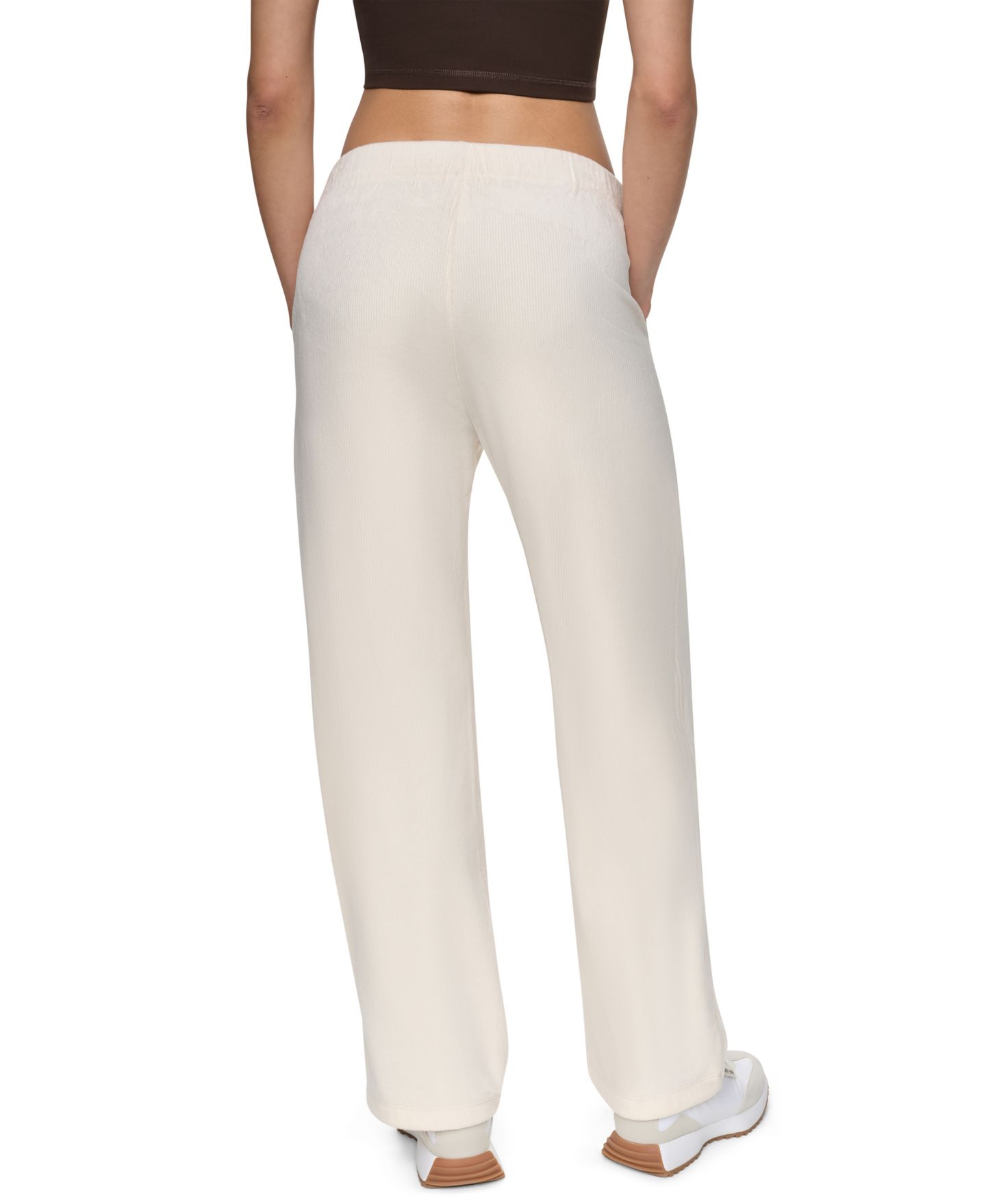 Женские брюки DKNY Sport High-Rise Ribbed Super-Soft Velour Straight Leg, цвет: Чёрный — фото 22