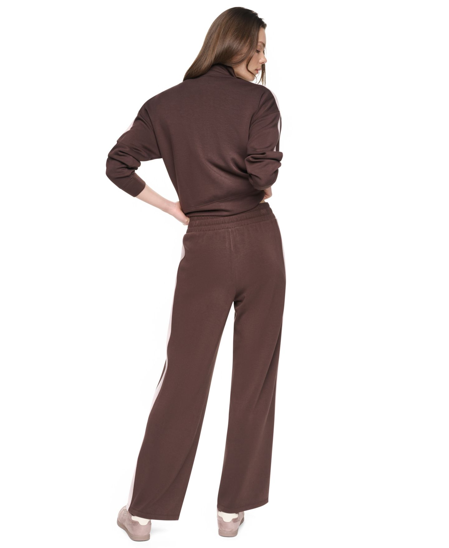 Женские брюки DKNY Sport High-Rise Modified Wide-Leg Side-Stripe, цвет: Чёрный / Сливочный — фото 7