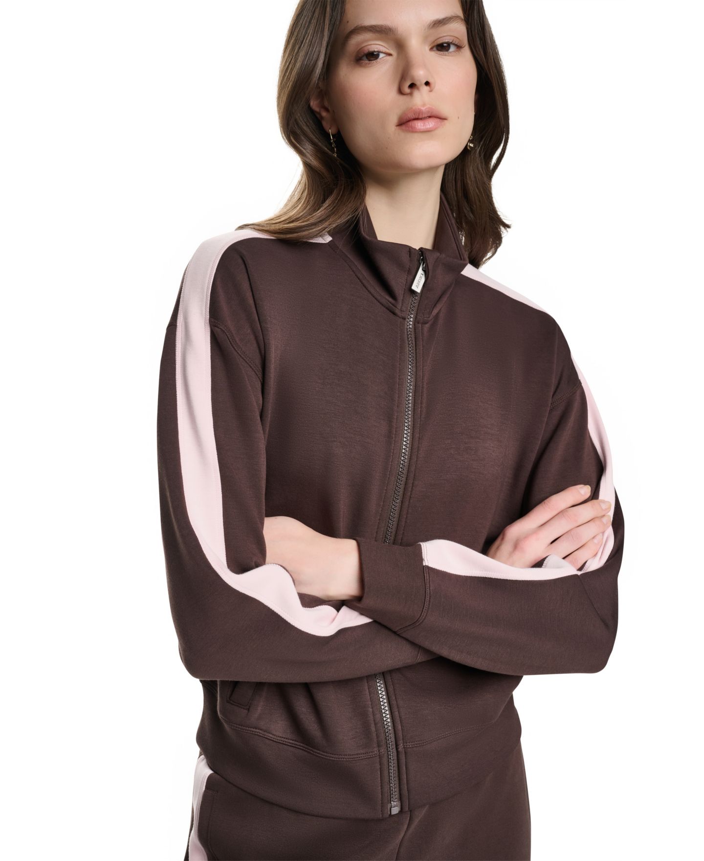 Женская куртка DKNY Sport Side Stripe Scuba Full Zip, цвет: Чёрный / Сливочный — фото 13