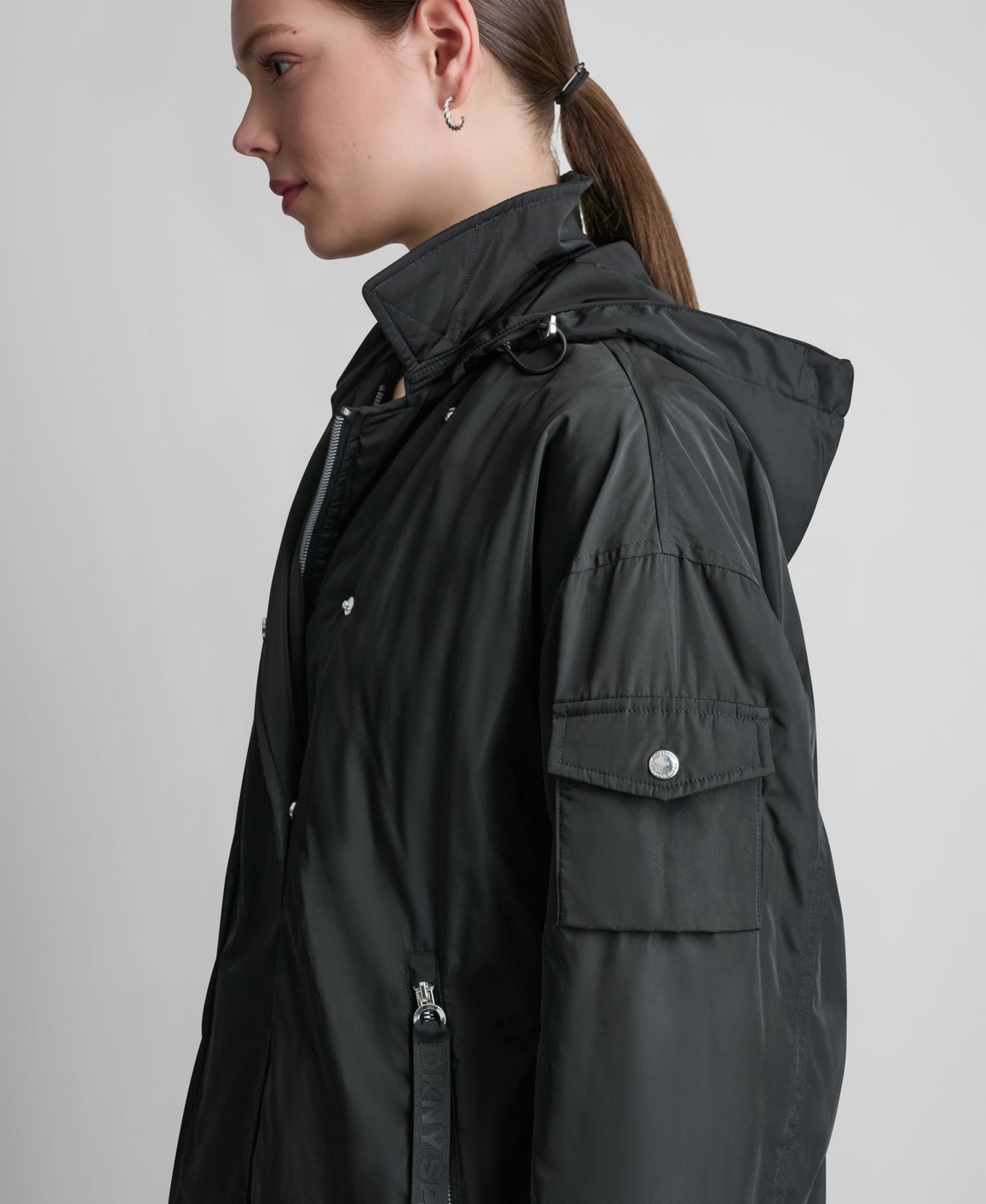 Женская куртка DKNY Sport Removable Hood Long Flight Quilted-Lined, цвет: Чёрный — фото 7