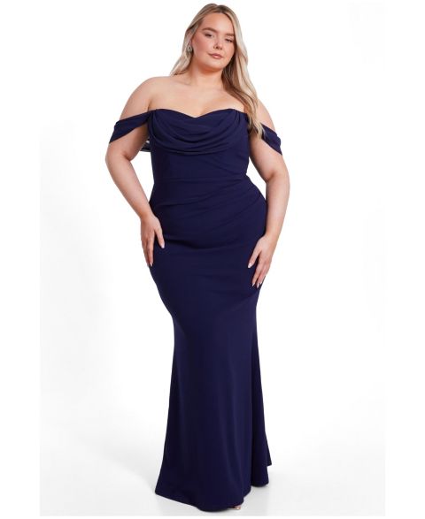 Женское платье QUIZ Chiffon Bardot Maxi, цвет: Тёмно-синий