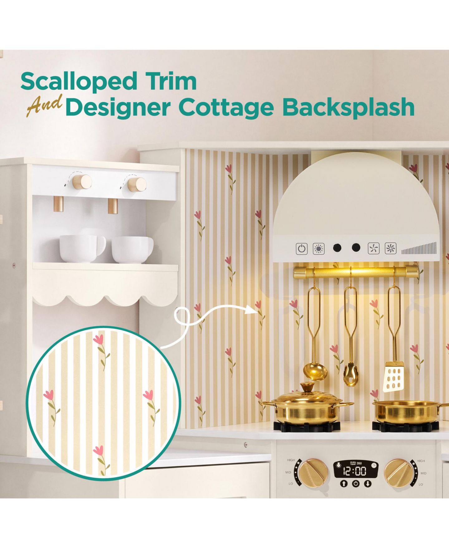 Детская игрушка Best Choice Products Cottage Corner Wooden Play Kitchen, Ages 3+, цвет: Кремовый — фото 3