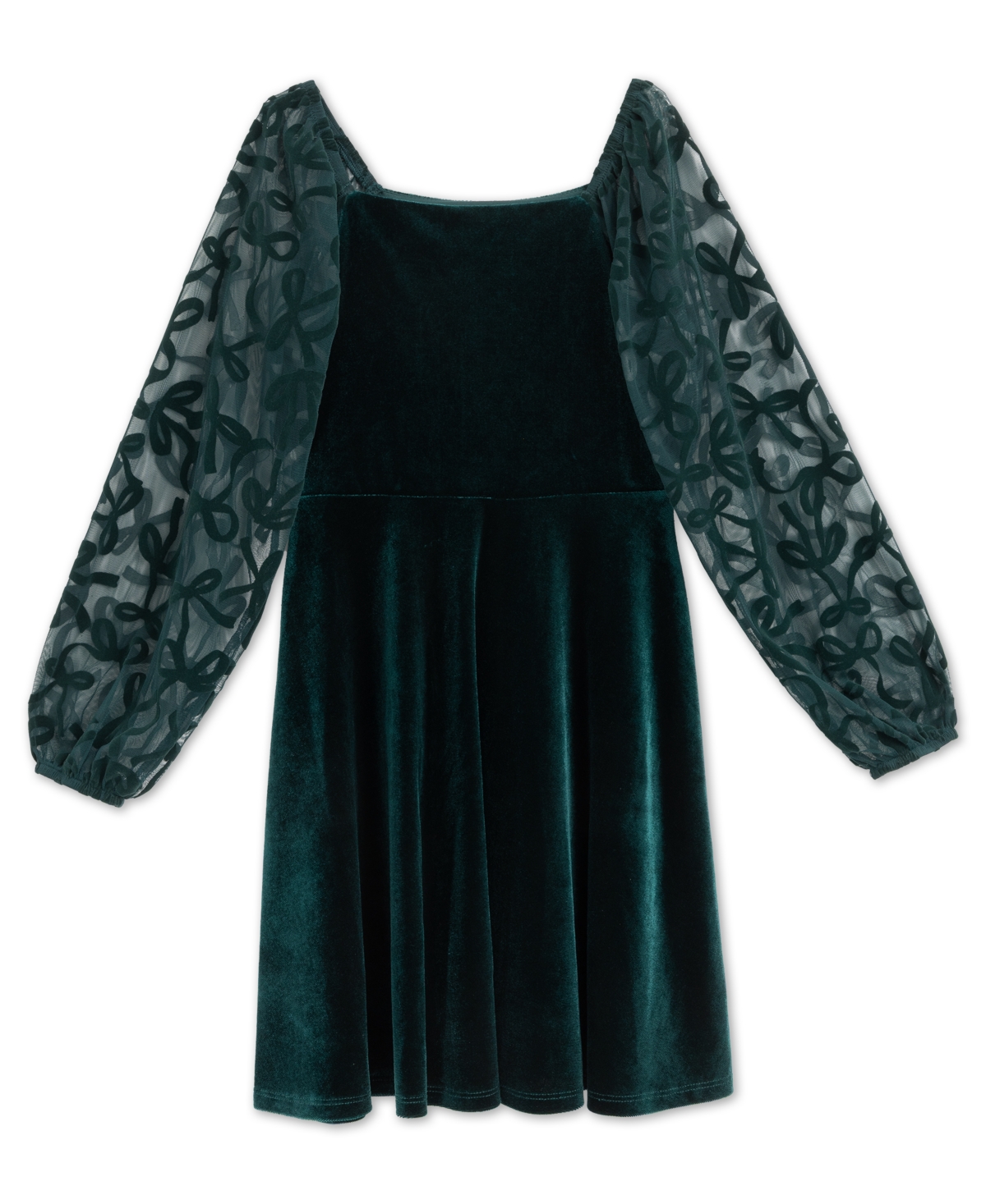 Speechless Kids' Big Girls Knee Length Long Sleeve Square Neck Dress In Dark Green