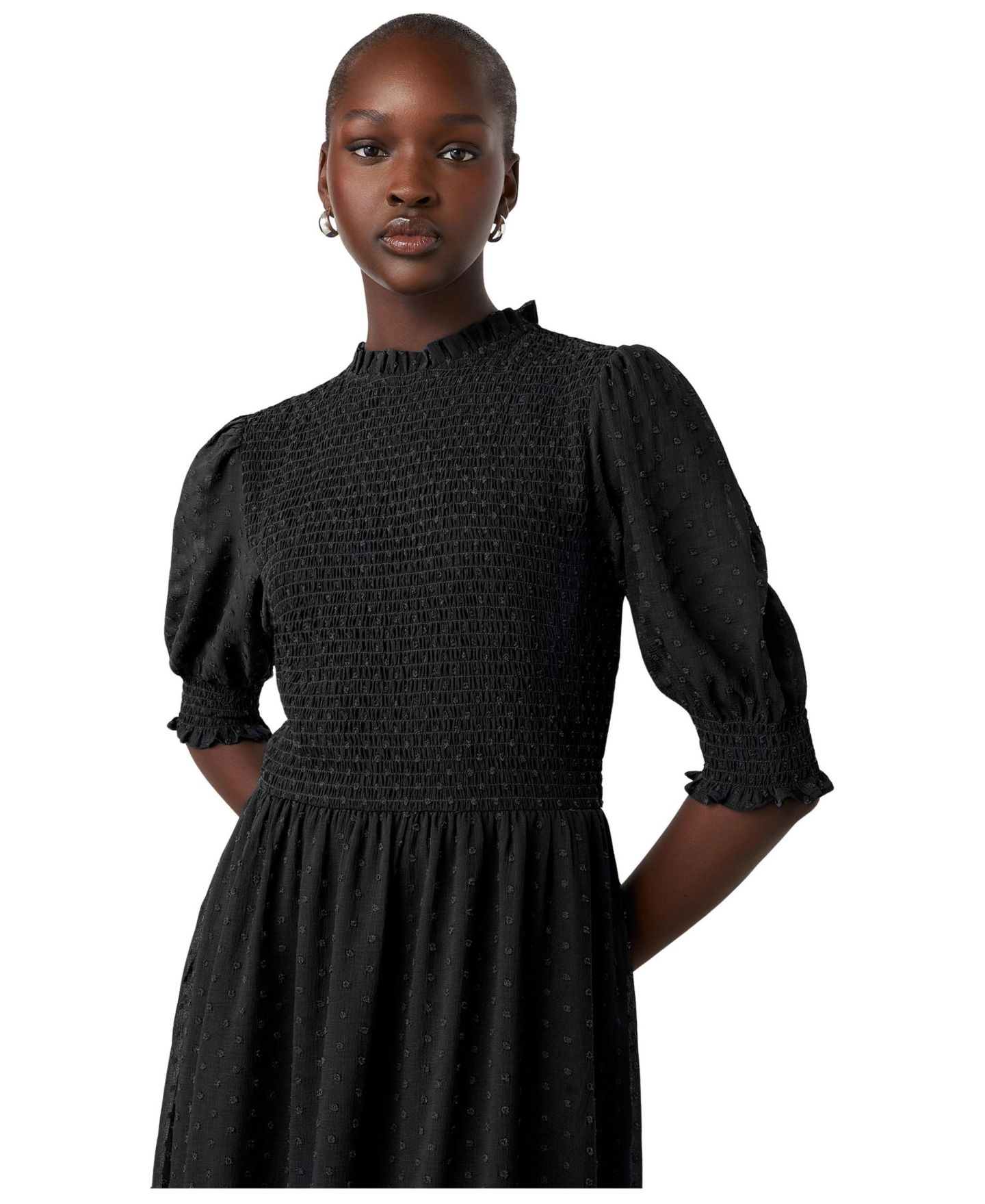 Женское платье Finery London Amelia 3/4-Sleeve Puff Tiered Chiffon Midi, цвет: Чёрный — фото 2