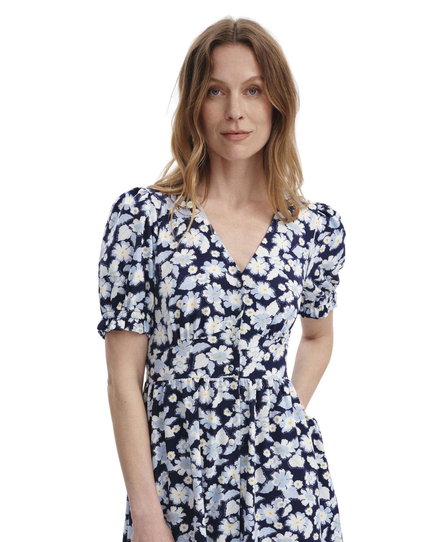 Женское платье Finery London Samantha Floral A-Line V-Neck Midi, цвет: Синий — фото 4