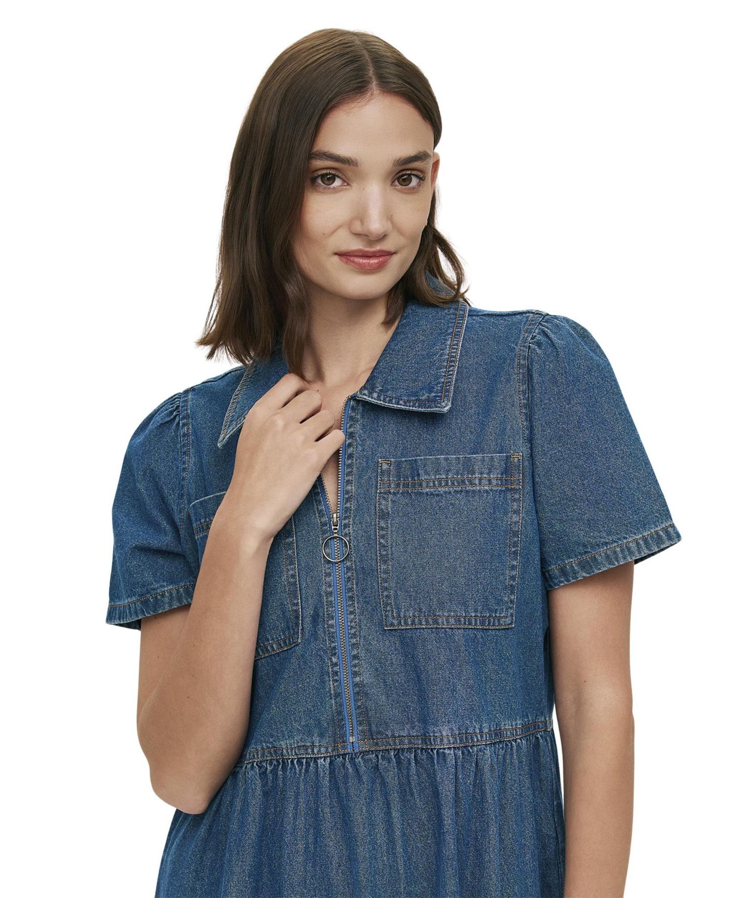 Women's Tania Denim Tiered Collared Midi Dress