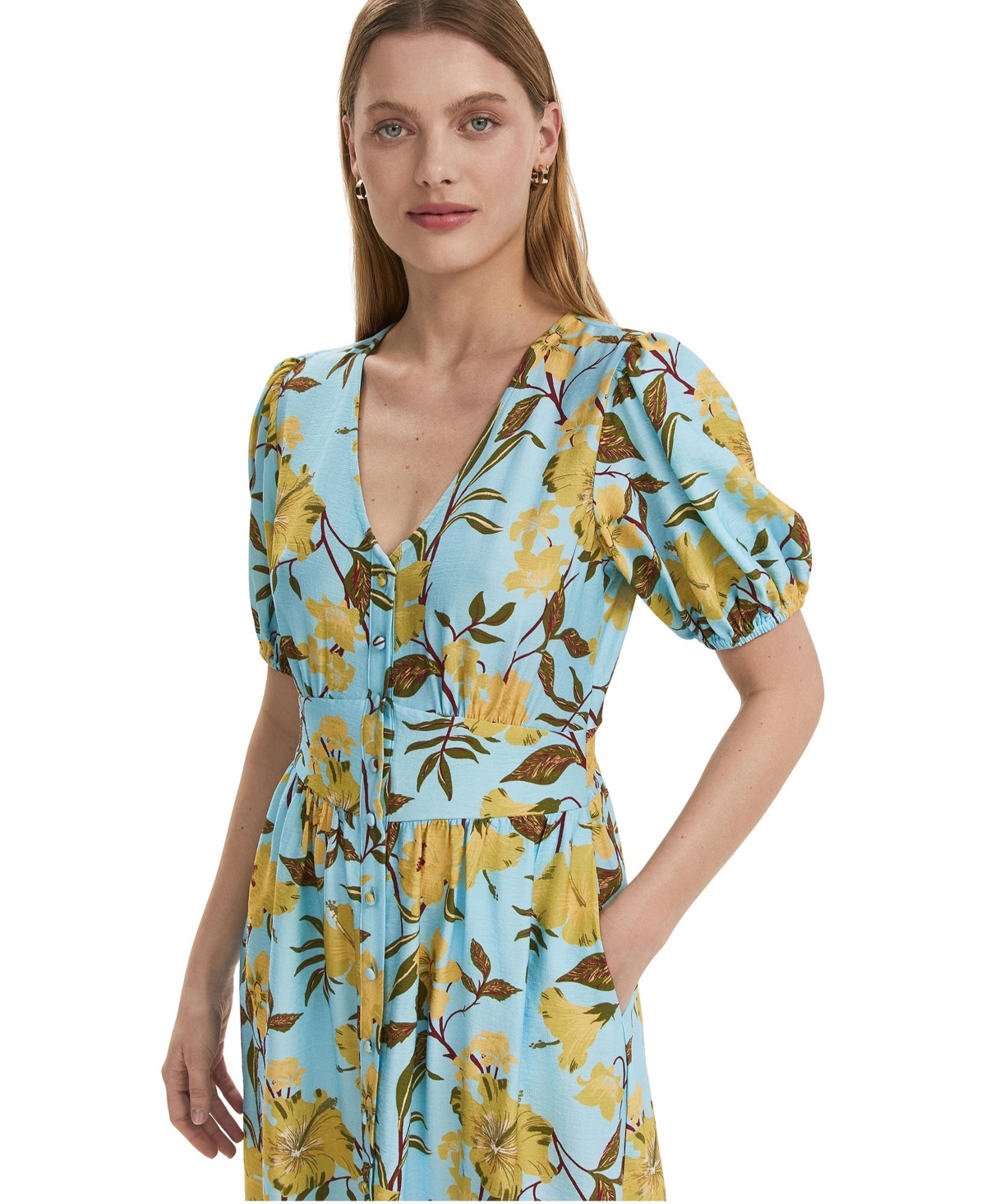 Finery London Women's Addison Floral Linen Blend Midi Dress