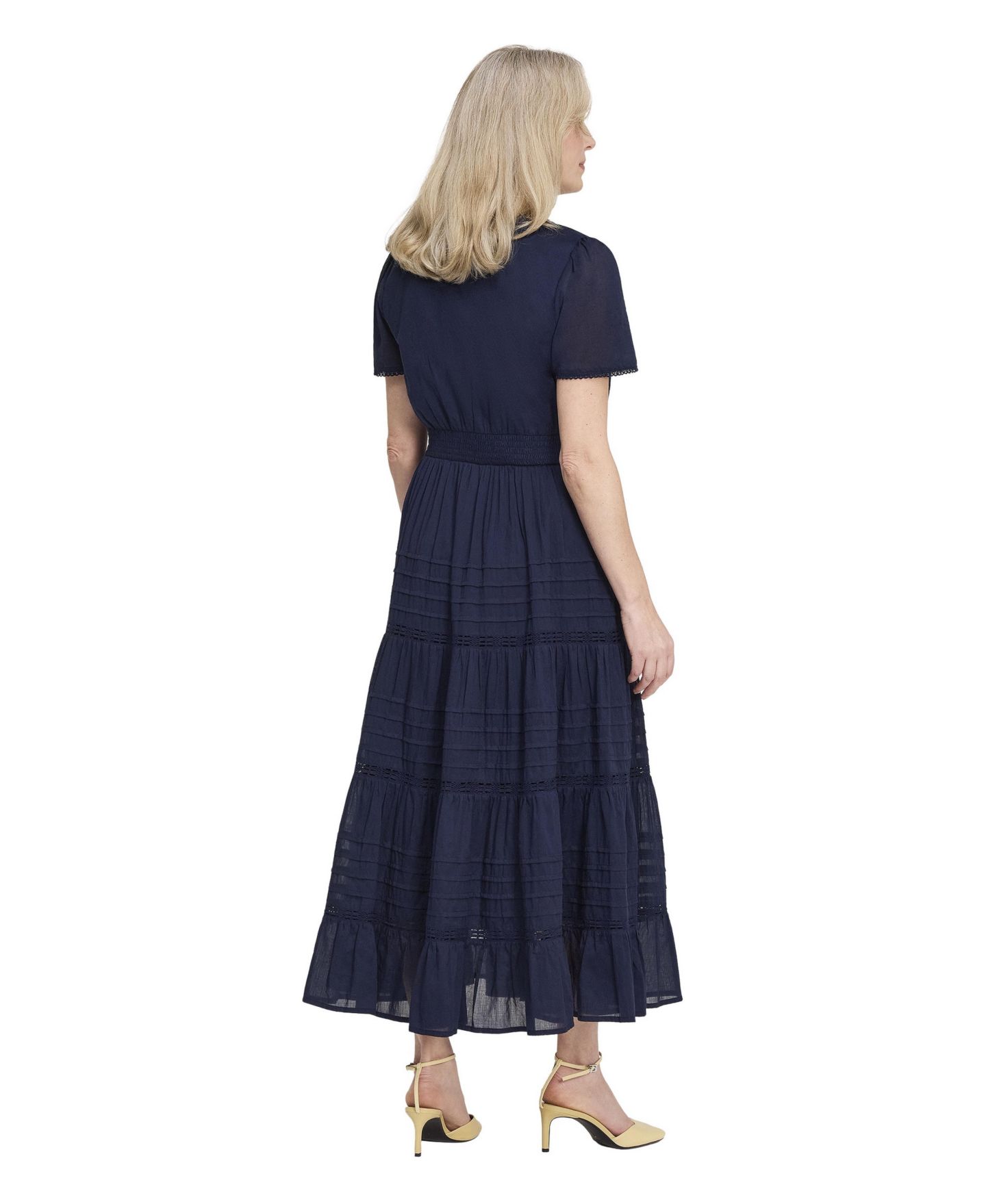 Женское платье Finery London Juniper V-Neck Tiered Short-Sleeve Cotton Midi, цвет: Тёмно-синий — фото 4