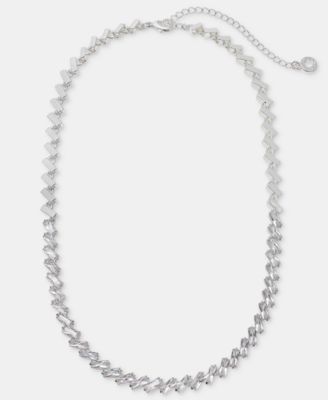 Cubic Zirconia Silver-Tone Baguette Necklace