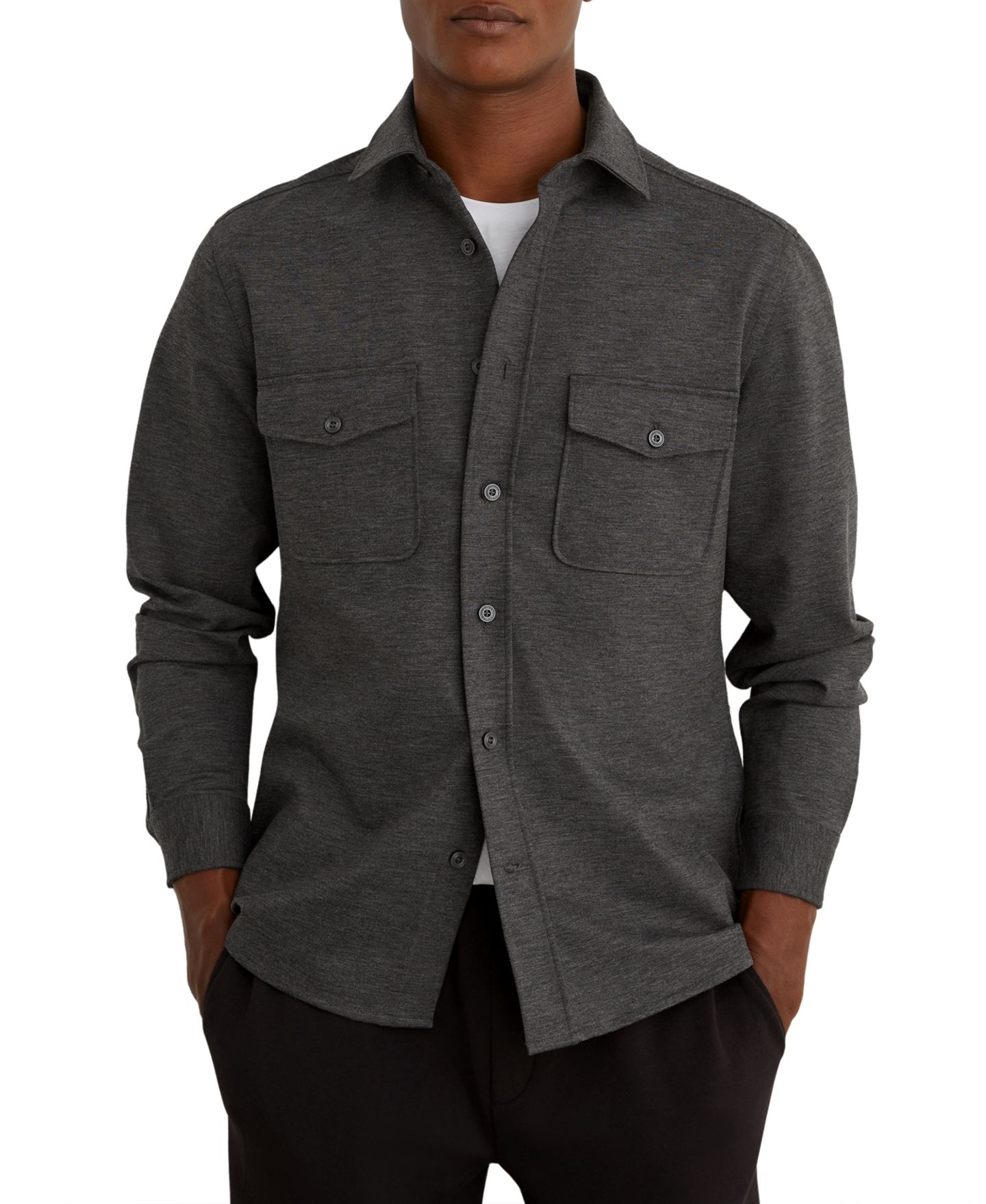 Мужская рубашка REISS Mcshane Twin-Pocket Button-Through Long Sleeve Overshirt, цвет: Угольный серый — фото 1