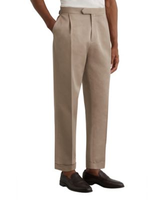 Men's Com Cotton-Linen Blend Tapered Pleated Trousers Pants