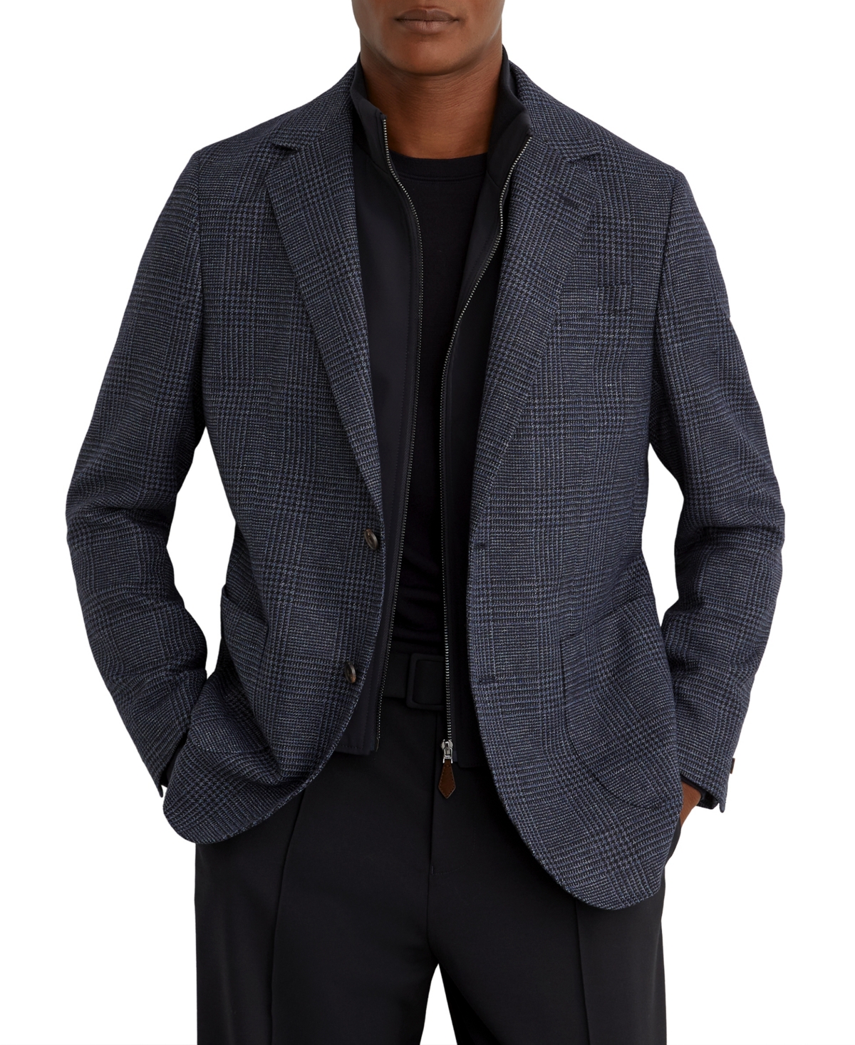 Reiss Men's Kyle Check Single-Breasted with Gilet Insert Tailored-Fit Blazer