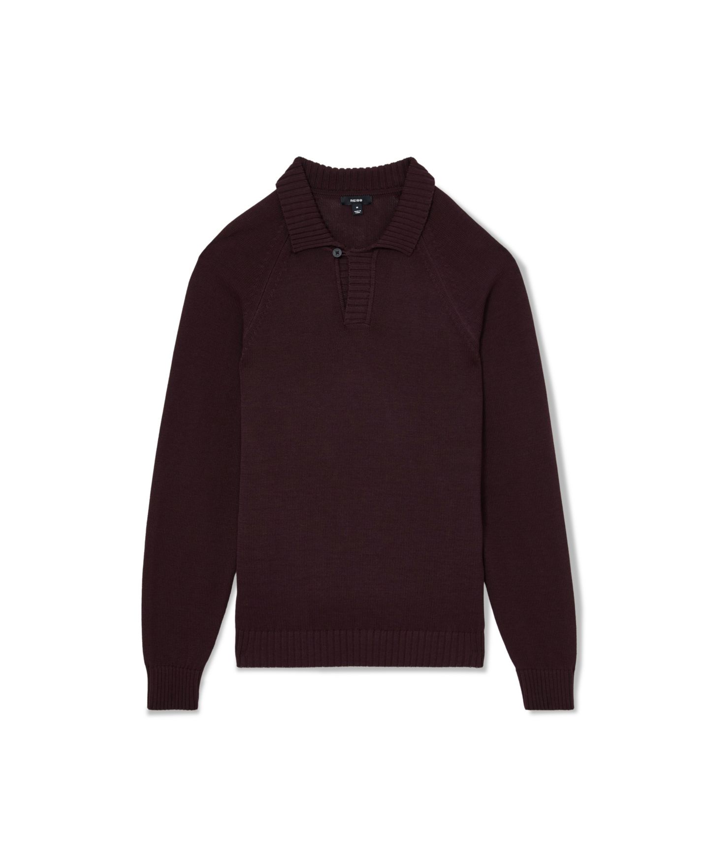 Мужской свитер REISS Ashdown Raglan-Sleeve Open-Collar Cotton Polo Sweater, цвет: Бордо — фото 5