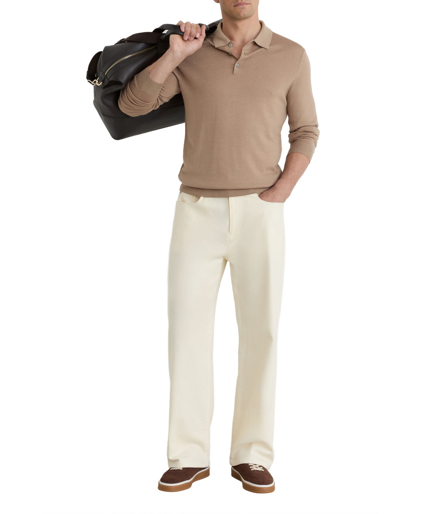Мужское поло REISS Jay Slim-Fit Pigment-Dyed Merino Wool Long-Sleeve Polo Shirt, цвет: Серо-коричневый коричневый — фото 3