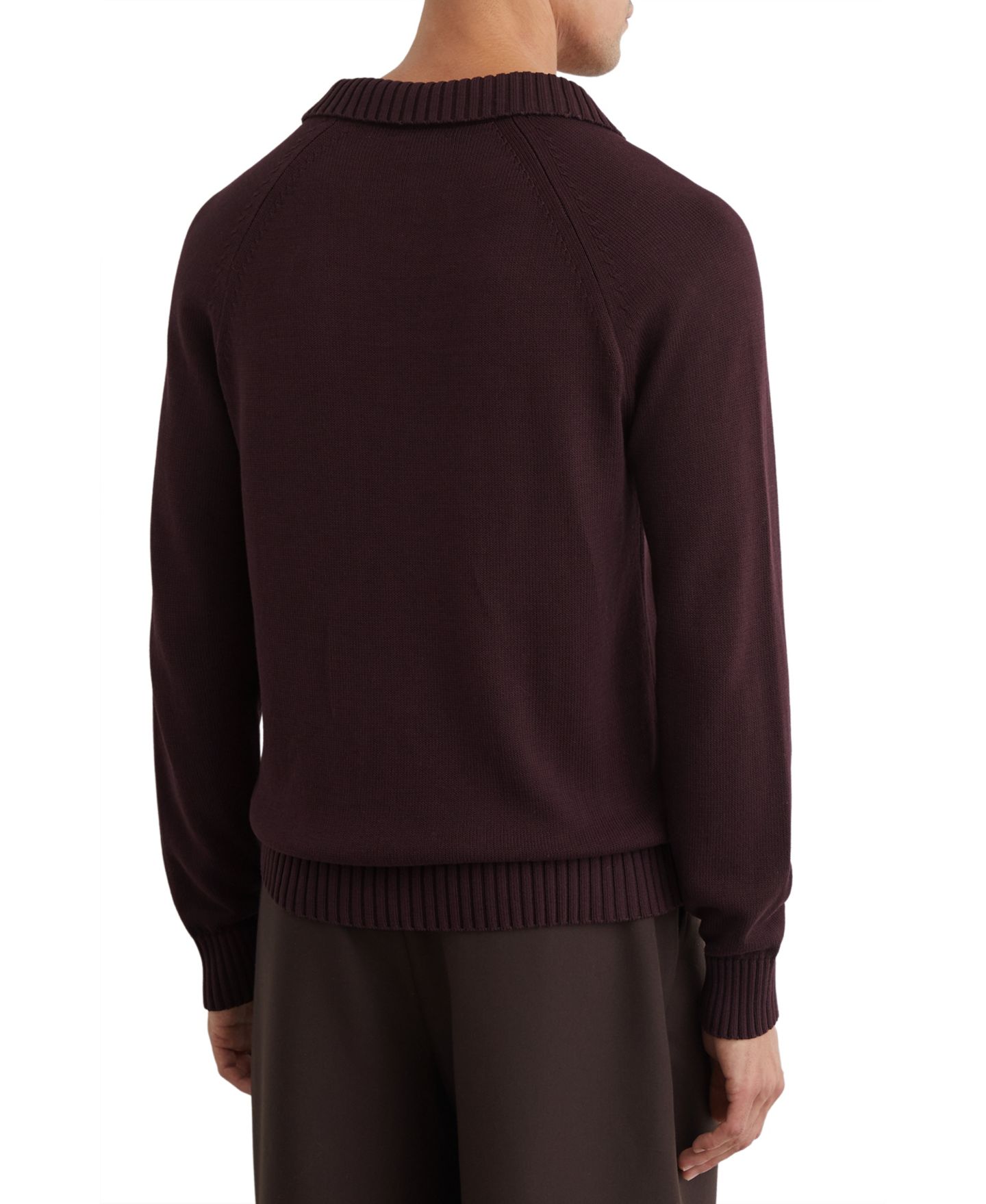 Мужской свитер REISS Ashdown Raglan-Sleeve Open-Collar Cotton Polo Sweater, цвет: Бордо — фото 2