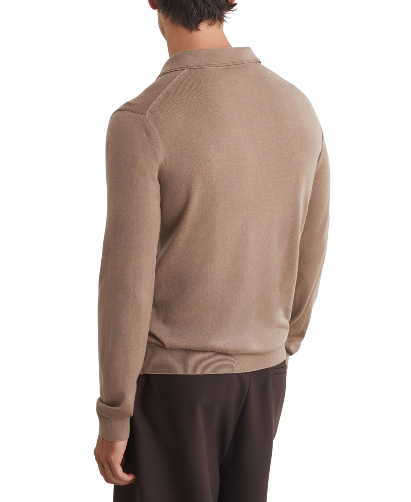 Мужское поло REISS Trafford Slim-Fit Long-Sleeve Merino Wool Polo Shirt, цвет: Верблюжий коричневый — фото 2