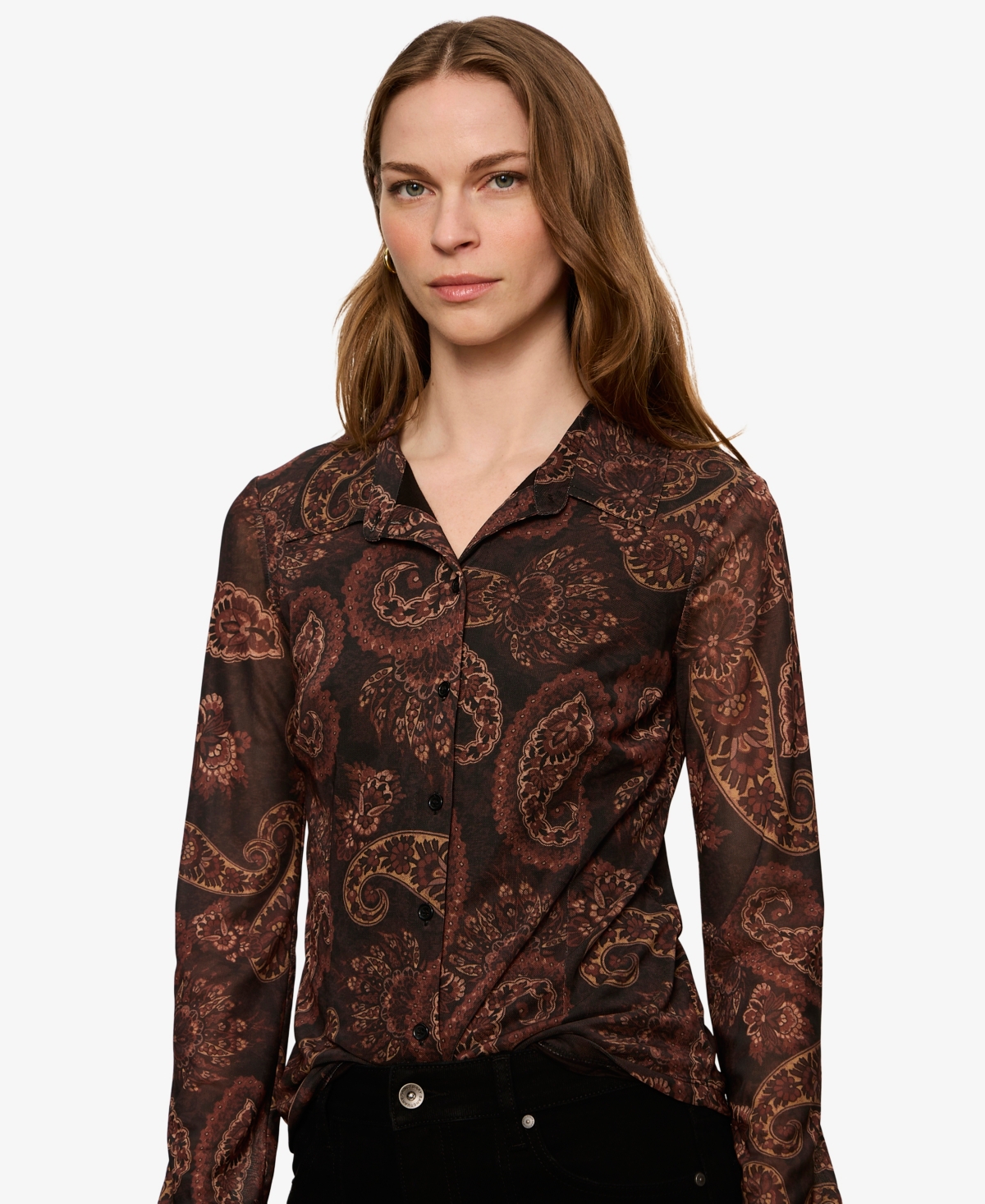 Sanctuary Women's Fitted Mesh Button Down Top