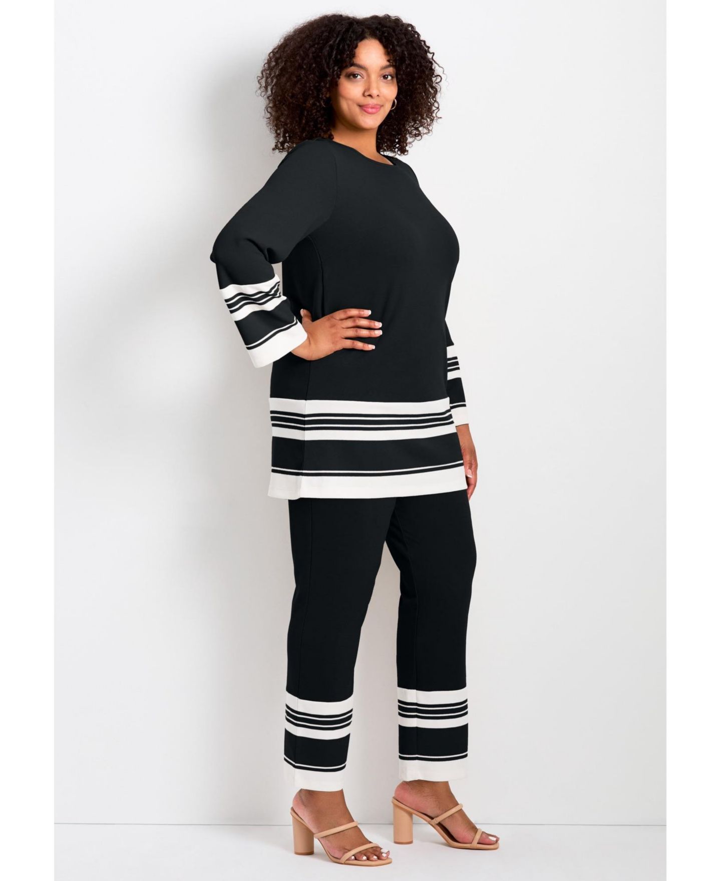 Женский топ Avenue Plus Size Border Stripe Tunic, цвет: Чёрный полосатый — фото 4