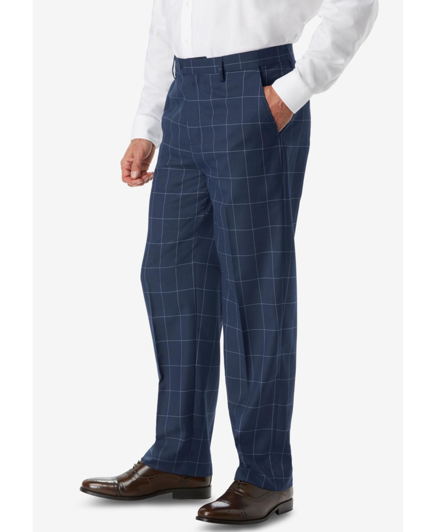Мужские брюки KingSize Easy Movement Plain-Front Expandable Dress Pants, цвет: Тёмно-синий клетчатый — фото 4