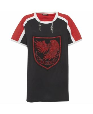 Women's Quilted-Sleeve Embroidered Crest T-Shirt Dress