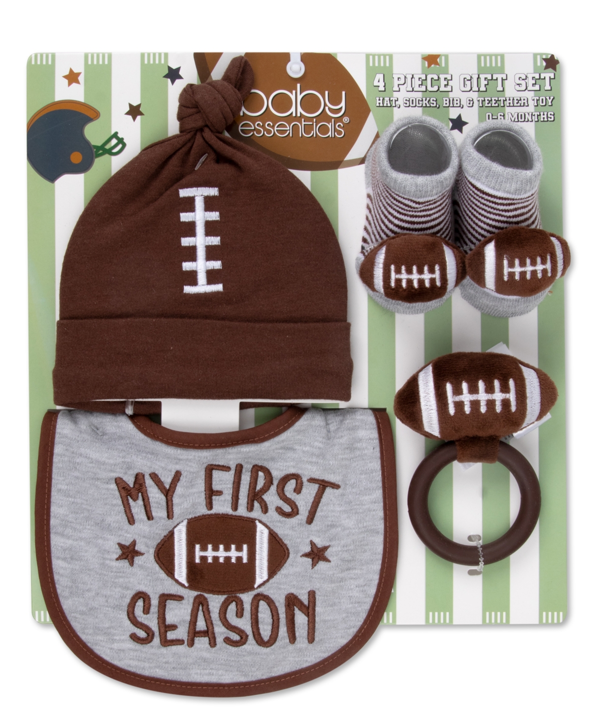 Baby Essentials Baby Football-Themed Bib, Beanie, Socks and Teether, 4-Piece Set