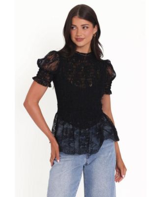 Women's Adeline Mock-Neck Floral-Lace Peplum Short-Sleeve Top