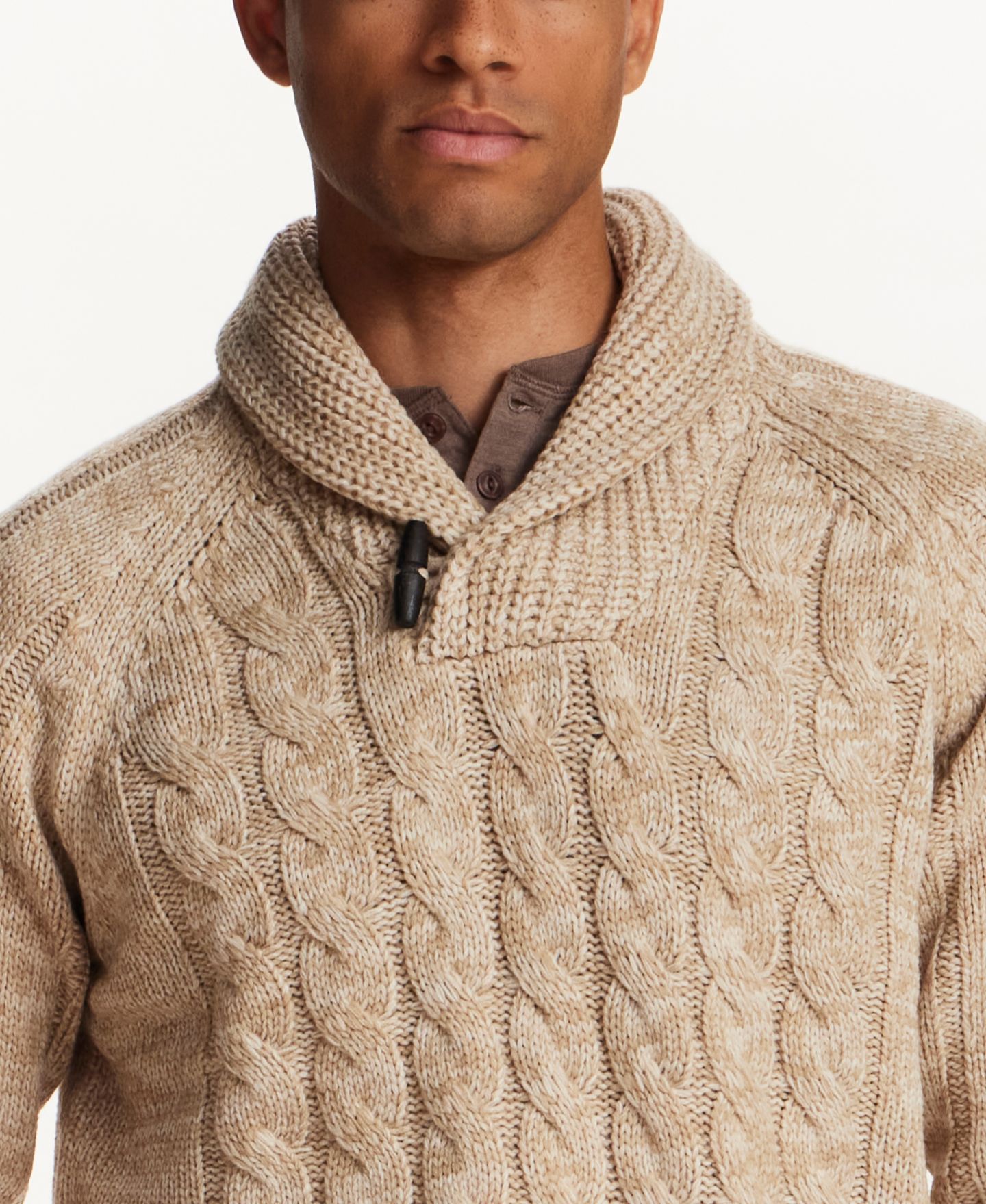 Мужской свитер Weatherproof Vintage Fisherman Cable-Knit Shawl Collar Pullover, цвет: Бежевый — фото 3