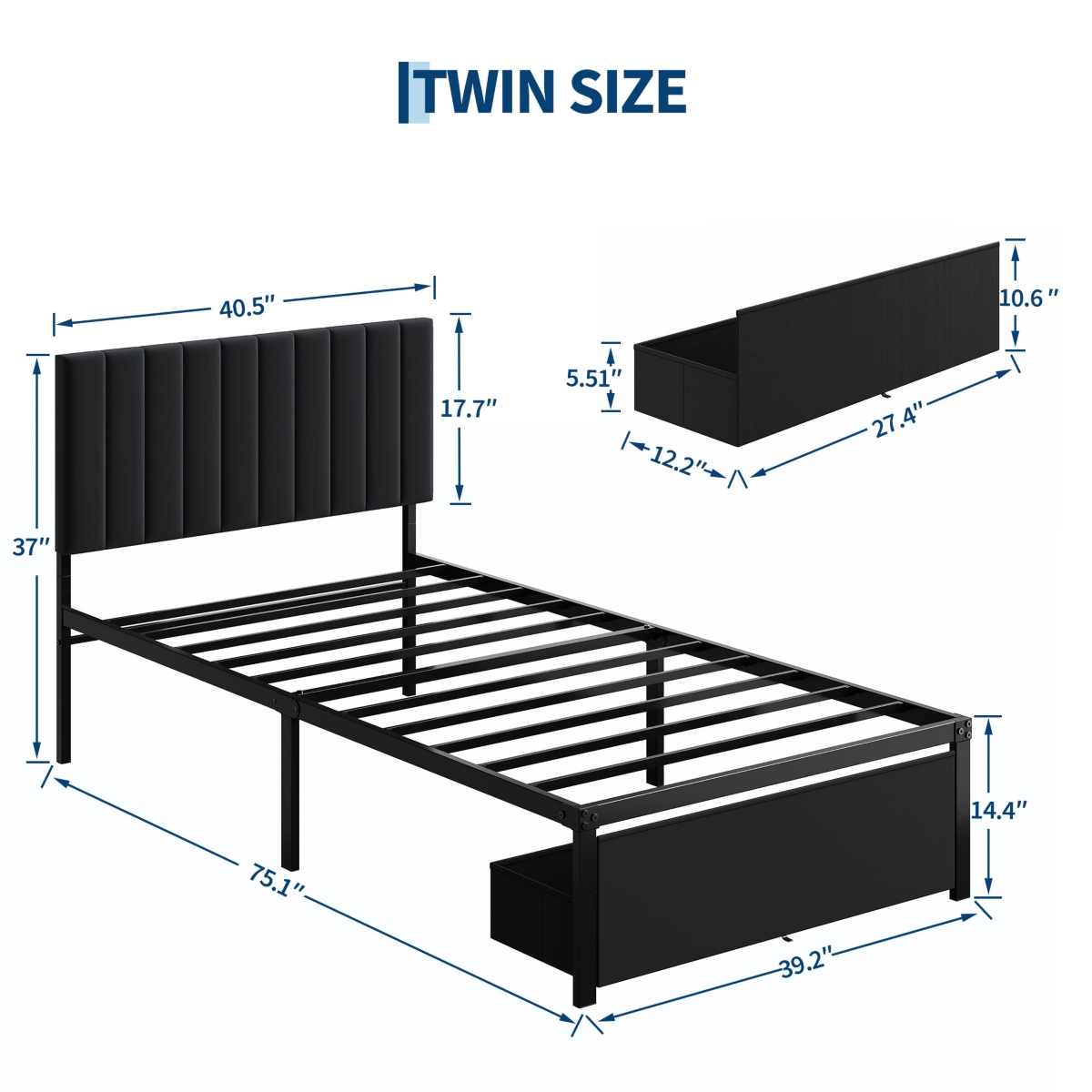 gaomon Modern Bed Frame, Heavy Duty Metal Platform with Upholstered Headboard, Under-bed Storage Drawers