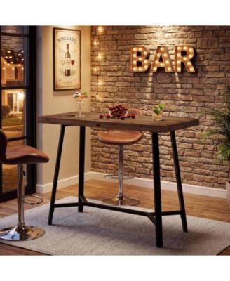 Modern Farmhouse Solid Wood Bar Table, Rectangular Pub Table with Metal Frame