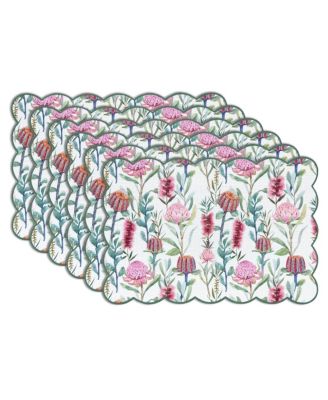 Garden Bloom Woven Vinyl Scalloped Border Rectangular Placemat Set Of 6 13 in x 19 in