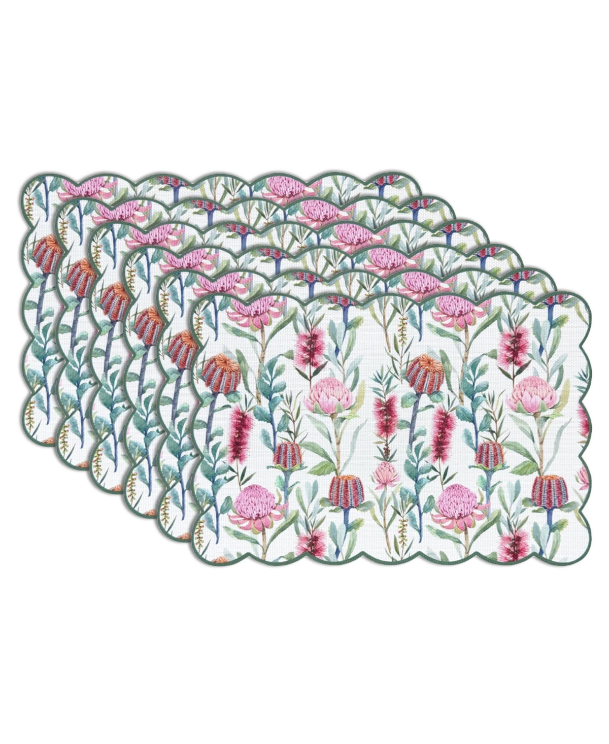 Dainty Home Garden Bloom Woven Vinyl Scalloped Border Rectangular Placemat Set Of 6 13 in x 19 in