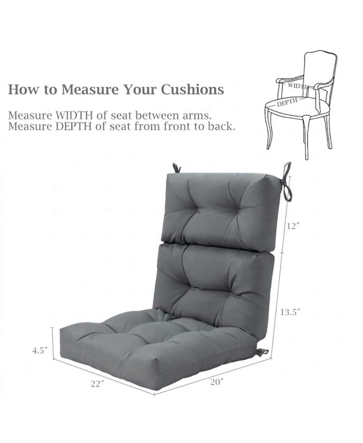 Sugift Set of 2 High Back Outdoor Chair Cushions with 3-Position Adjustable Backrest