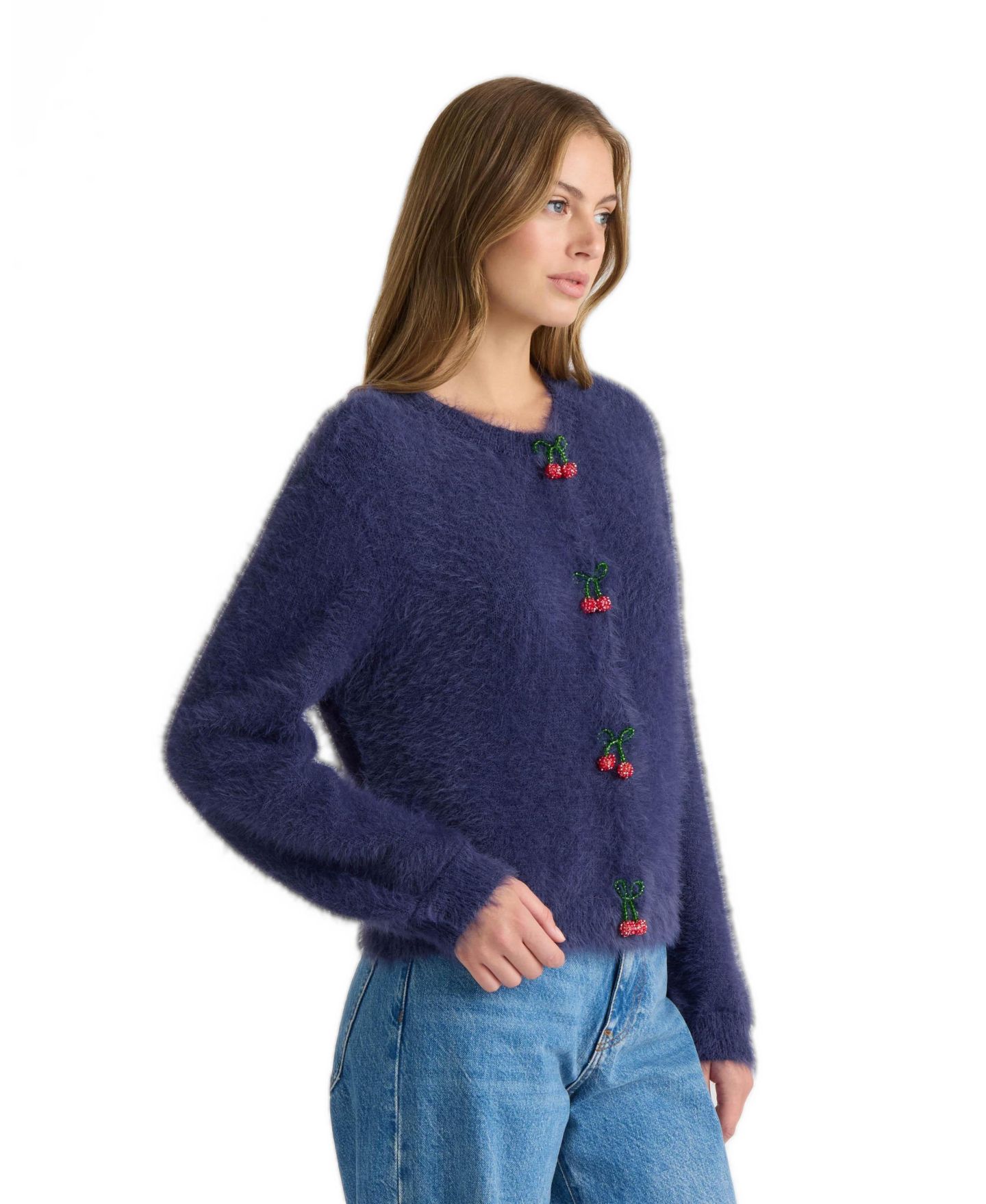 Женский кардиган NVLT Cherry Long-Sleeve Crew-Neck, цвет: Джинсовый синий — фото 3