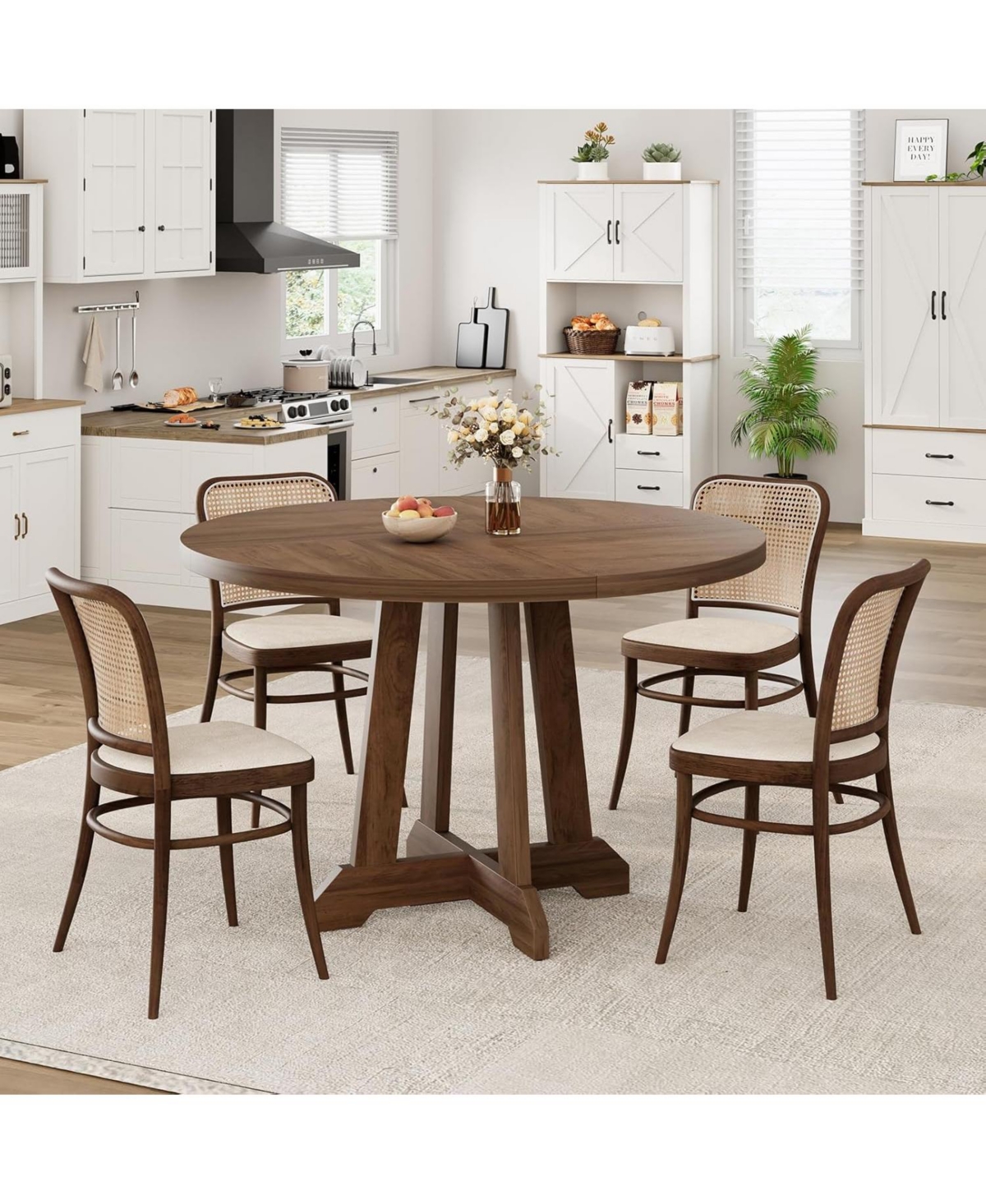 gaomon 47" Round Dining Table for 4, Wood Top with Cross Base